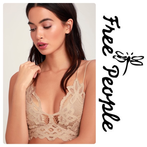 NEW FREE PEOPLE ADELLA NUDE LACE BRALETTE - Picture 2 of 7